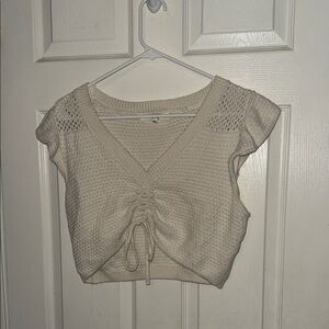 Ruched V-Neck Crochet Crop Top in Cream